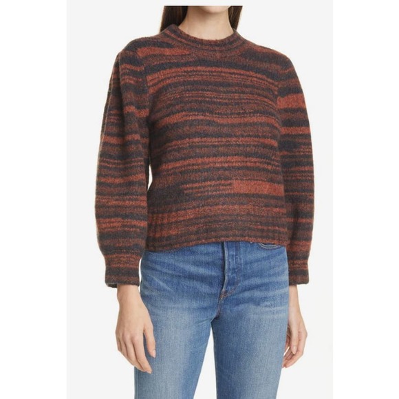 Veronica Beard Lumina Crewneck Pullover Stripe Orange Black Sweater Small - Picture 1 of 7
